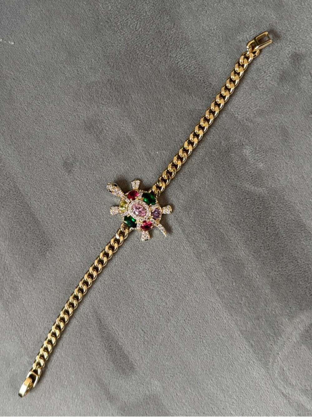 Gold-Tone Turtle Crystal Bracelet in Multicolor